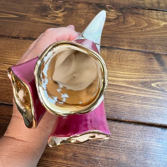 Vintage MCM Vase Pink Fuchsia Gold Lusterware Tricorn Mid Century Modern - Picture 7 of 11